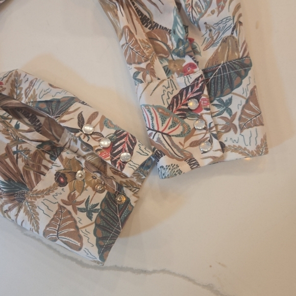 Western Aloha Floral Rodeo Rockabilly Pearl Snap Long Sleeve Shirt Medium Mens - Picture 7 of 10